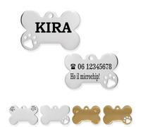 ibera gifts - Medaglietta Cane Personalizzata in Acciaio Inossidabile a Forma di Osso 25x16 mm - Targhetta Cane con Incisione per Cani Piccoli e Cuccioli (Argento - Piccolo - 1 zampa)