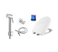 Ibergrif Kit WC, Sedile O con Chiusura Ammortizzata e Doccetta Bidet | Set WC con sedile ovale a sgancio rapido, doccetta cromata, flessibile da 1,2 m e supporto a parete