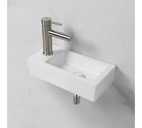 Ibergrif M41102-L Lavabo Rettangolare in Ceramica con 1 Foro per Rubinetto, Lavabo Sinistro a Parete, Dimensioni Piccole: 376 × 188 × 93 mm, Bianco