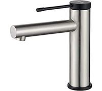 Ibergrif Luna, Miscelatore Lavabo, Rubinetto Bagno, Nichel Spazzolato, Grigio, S