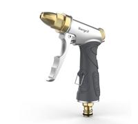 Ibergrif M20284 Pistola da giardino in Metallo, pistola ad acqua a pressione con ugello in ottone completo, con 4 modelli di irrigazione, per lavare auto, animali domestici, irrigazione giardino