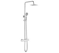 Ibergrif M20741 Colonna-Sistema Doccia Quadrato con Soffione a Pioggia, Doccetta, Supporto, Barra Regolabile, Cromo, Argento