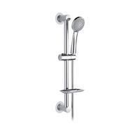 Ibergrif Barra di Scorrimento per Doccia, Asta per Doccia con Soffione, Tubo Flessibile, Supporto per Doccetta e Portasapone, Nessuna Perforazione, argento