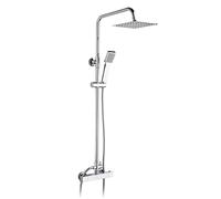 Ibergrif M21807 Colonna Doccia Termostatico, Doccia Soffione Completo, Set Doccia con Soffione e Doccetta, Asta per Doccia Regolabile a Muro, Termostato, Asta Tubo Flessibile, Cromo, Argento
