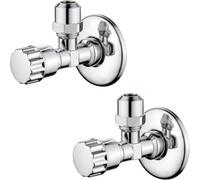 Ibergrif M22022-2 Valvole ad angolo universale autosellante, Valvola ad angolo in ottone (1/2" x 3/8"), Crome, Due Pezzi/Scatola, Argento