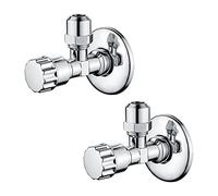Ibergrif M22022-2 Valvole ad angolo universale autosellante, Valvola ad angolo in ottone (1/2" x 3/8"), Crome, Due Pezzi/Scatola, Argento