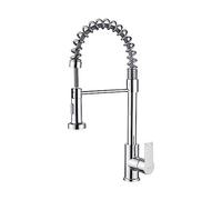 Ibergrif M22103 Rubinetto Cucina Professionale con Doccetta Estraibile, Miscelatore Lavello, Corpo in Ottone, Cromo, Argento