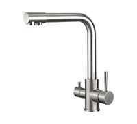IBERGRIF M22109A Rubinetto Filtro Acqua 3 Vie, Rubinetti Cucina Miscelatore Lavello Miscelatore Girevole con 2 Maniglie, Rubinetto Acqua Calda, Fredda e Filtro per Cucina, Nichel Spazzolato