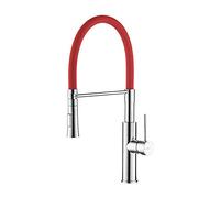 Ibergrif M22115-1 Rubinetto Lavello Cucina, Rubinetto Cucina con Doccetta Estraibile, Miscelatore Lavello con Bocca Flessibile, Miscelatore Cucina Rotazione a 360°, Silver/Rosso