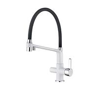 Ibergrif M22127W-2 - Rubinetto da Cucina con Doccetta, Miscelatore lavello 3 Vie per Purificatore Filtro Acqua, Bianco-Nero