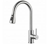 Ibergrif M22137 Rubinetto da Cucina Monocomando in Acciaio Inossidabile con Doccetta Estraibile, Beccuccio Girevole a 360° e Risparmio Idrico, Alta Pressione, Adatto per Lavello Cucina, 3/8 Pollici