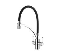 Ibergrif M22142-2 Rubinetto Lavello Cucina Nero, Rubinetto Cucina con Doccetta Estraibile, Miscelatore Lavello con Bocca Flessibile, Miscelatore Cucina Rotazione a 360°, Maniglia Doppia