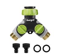 Ibergrif M22205 Distributore di irrigatori a 2 vie, sdoppiatore per tubi, con interruttore di controllo, Flusso d'acqua a 2 o 1 vie Funziona contemporaneamente, Grigio/Nero