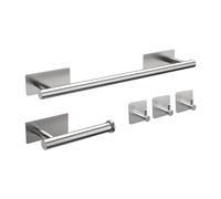 Ibergrif M34452A Set porta asciugamani da bagno, contiene porta asciugamani adesivo, porta rotolo di carta, 3 ganci per asciugamani, acciaio inossidabile, grigio