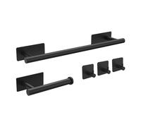 Ibergrif M34452B Set porta asciugamani da bagno, contiene porta asciugamani adesivo, porta rotolo di carta, 3 ganci per asciugamani, acciaio inossidabile, nero