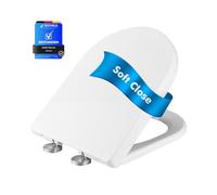 Ibergrif M41001 Sedile WC, Copriwater Universali D Forma,Tavoletta WC Chiusura Ammortizzata, Rapido Montaggio,Plastica Antibatterico Facile da Pulire, Bianco, 468 x 361 x 42 mm