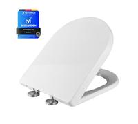 Ibergrif M41001 Sedile WC, Copriwater Universali D Forma,Tavoletta WC Chiusura Ammortizzata, Rapido Montaggio,Plastica Antibatterico Facile da Pulire, Bianco, 468 x 361 x 42 mm