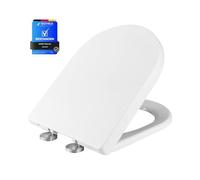 Ibergrif M41001 Sedile WC, Copriwater Universali D Forma,Tavoletta WC Chiusura Ammortizzata, Rapido Montaggio,Plastica Antibatterico Facile da Pulire, Bianco, 468 x 361 x 42 mm