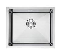 Ibergrif Lavello da cucina a vasca singola in acciaio inox con filtro a cestello, da incasso e sottotop - 50x43x20cm Nichel spazzolato