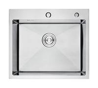 Ibergrif M85545, Lavello Cucina 1 Vasca con Set di Drenaggio, Lavabo Cucina con 2 Fori, 55 x 45 cm, Acciaio Inox