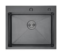 Ibergrif M85545B, Lavello Cucina 1 Vasca con Set di Drenaggio, Lavabo Cucina con 2 Fori, 55 x 45 cm, Acciaio Inox, Nero