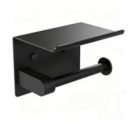 Ibergrif Portarotolo di carta igienica cromato con ripiano, montaggio a parete o autoadesivo, per bagno o cucina, in acciaio inox, nero, MK34053B