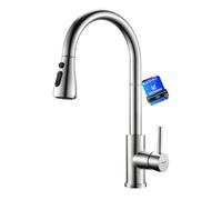 Ibergrif M22137 Rubinetto da Cucina Monocomando in Acciaio Inossidabile con Doccetta Estraibile, Beccuccio Girevole a 360° e Risparmio Idrico, Alta Pressione, Adatto per Lavello Cucina, 3/8 Pollici