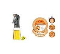 Ibergrif Set Cucina Completo: Bottiglia Spray Olio & Carta Forno per Friggitrice ad Aria - 100 Pezzi, Per Cuocere, Grigliare e Friggere in Salute