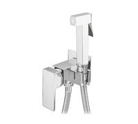 Ibergrif Set Doccetta Igienica per Bidet Quadrata - Spruzzatore per Igiene Personale, Miscelatore Acqua Calda e Fredda, Supporto Muro e Tubo Acciaio Inox 1,2m, Cromo, M22009