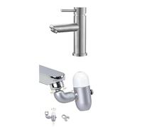 Ibergrif Set Rubinetto Lavabo Monocomando in Acciaio Inox Antimpronta + Aeratore Snodabile 360° Estendibile con 4 Getti, Filtro Anticalcare e Prolunga in Ottone - Facile da Installare per Bagno