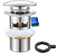 Ibergrif M20502 Cervello per Lavabo Scanalato Con Troppopieno, Tappo di Scarico Del Bagno A Scomparsa, Cromo, Argento, Grande Cap
