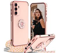 IBETEK Cover per Samsung Galaxy A16 4G/5G con Cordino, con Supporto ad Anello Cuore, Custodia Sottile Morbido Silicone TPU Antiurto Dorata Placcatura Protettiva Case Regolabile Collana Tracolla, Rosa