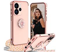 IBETEK Cover per Xiaomi Redmi Note 14 5G con Cordino, con Supporto ad Anello Cuore, Custodia Sottile Morbido Silicone TPU Antiurto Dorata Placcatura Protettiva Case Regolabile Collana Tracolla, Rosa