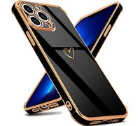IBETEK Custodia mobile per iPhone 13 Pro Case, modello cuore ragazza galvanizzato morbido TPU silicone protettivo Custodia ultra sottile Custodia antiurto con protezione fotocamera-Nero