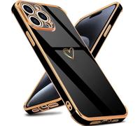 IBETEK Custodia mobile per iPhone 15 Pro Case, modello cuore ragazza galvanizzato morbido TPU silicone protettivo Custodia ultra sottile Custodia antiurto con protezione fotocamera-Nero