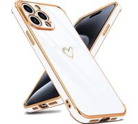 IBETEK Custodia mobile per iPhone 15 Pro Case, modello cuore ragazza galvanizzato morbido TPU silicone protettivo Custodia ultra sottile Custodia antiurto con protezione fotocamera-Bianco