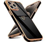 IBETEK Custodia mobile per iPhone 15 Pro Max Case, modello cuore ragazza galvanizzato morbido TPU silicone protettivo Custodia ultra sottile Custodia antiurto con protezione fotocamera-Nero
