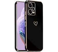 IBETEK Custodia mobile per Xiaomi Redmi Note 12 Pro+ Plus 5G Case, modello cuore ragazza galvanizzato morbido TPU silicone protettivo Custodia ultra sottile Custodia antiurto-Nero