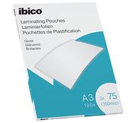 Ibico Pouch per la Plastificazione a caldo, Formato A3, 150 Micron (2x75), Elevata protezione dei documenti e Durabilità, Confezione da 100, Finitura Lucida, Trasparente, 627319