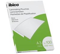 Ibico Pouch per la Plastificazione a caldo, Formato A3, 200 Micron (2x100), Elevata protezione dei documenti e Durabilità, Confezione da 100, Finitura Lucida, Trasparente, 627320