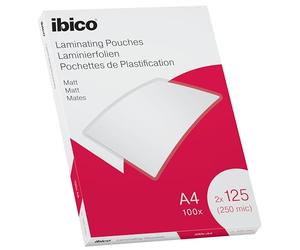 Ibico Pouch per la Plastificazione a caldo, Formato A4, 250 Micron (2x150), Elevata protezione dei documenti e Durabilità, Confezione da 100, Finitura Opaca, Trasparente, 627323