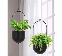 ibigbean Set of 2 Metal Hanging Planters - Flower Pots Matte Black - Big Size Pots - Mid Century Modern for Home Dector Indoor & Outdoor