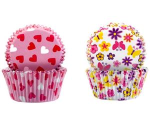IBILI Baking Cup Set with Flower/Heart Pattern, Paper, Multi-Colour, 24 x 12 x 5 cm