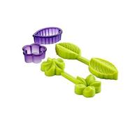 IBILI Fondant Mould 3D Set Flower & Leaf 4 Pieces of Silicone, Green/Purple, 22 x 9 x 2 cm