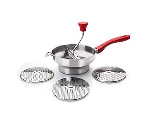 IBILI Food Mill Set Luxe with 3 Discs 20 cm, Stainless Steel, Silver/Red
