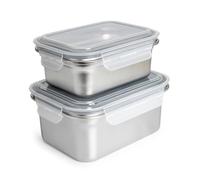 Ibili Keepklin - Set di 2 contenitori rettangolari da 0,8 l e 1,6 l in acciaio inossidabile, adatti al microonde