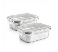 Ibili Keepklin - Set di 2 contenitori rettangolari in acciaio inossidabile da 1,2 l. Adatto al microonde.