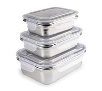 Ibili Keepklin - Set di 3 contenitori rettangolari da 0,4 l, 0,6 l e 1,2 l in acciaio inossidabile adatto al microonde