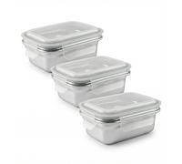 Ibili Keepklin - Set di 3 contenitori rettangolari in acciaio inossidabile da 0,6 l. Adatto al microonde.