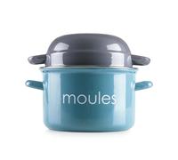 Ibili Moules - Pentola per cozze in acciaio smaltato da 18 cm con coperchio speciale. Turchese
